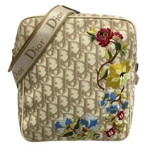 DIOR/ChristianDior Flower Cream Beige PVC Leather Shoulder Bag
